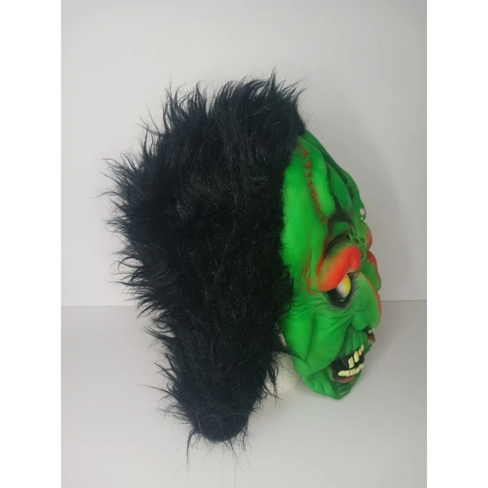 VTG Fun World Two Faced Green Rubber/Latex Mask Halloween Costume Black‎ Hair